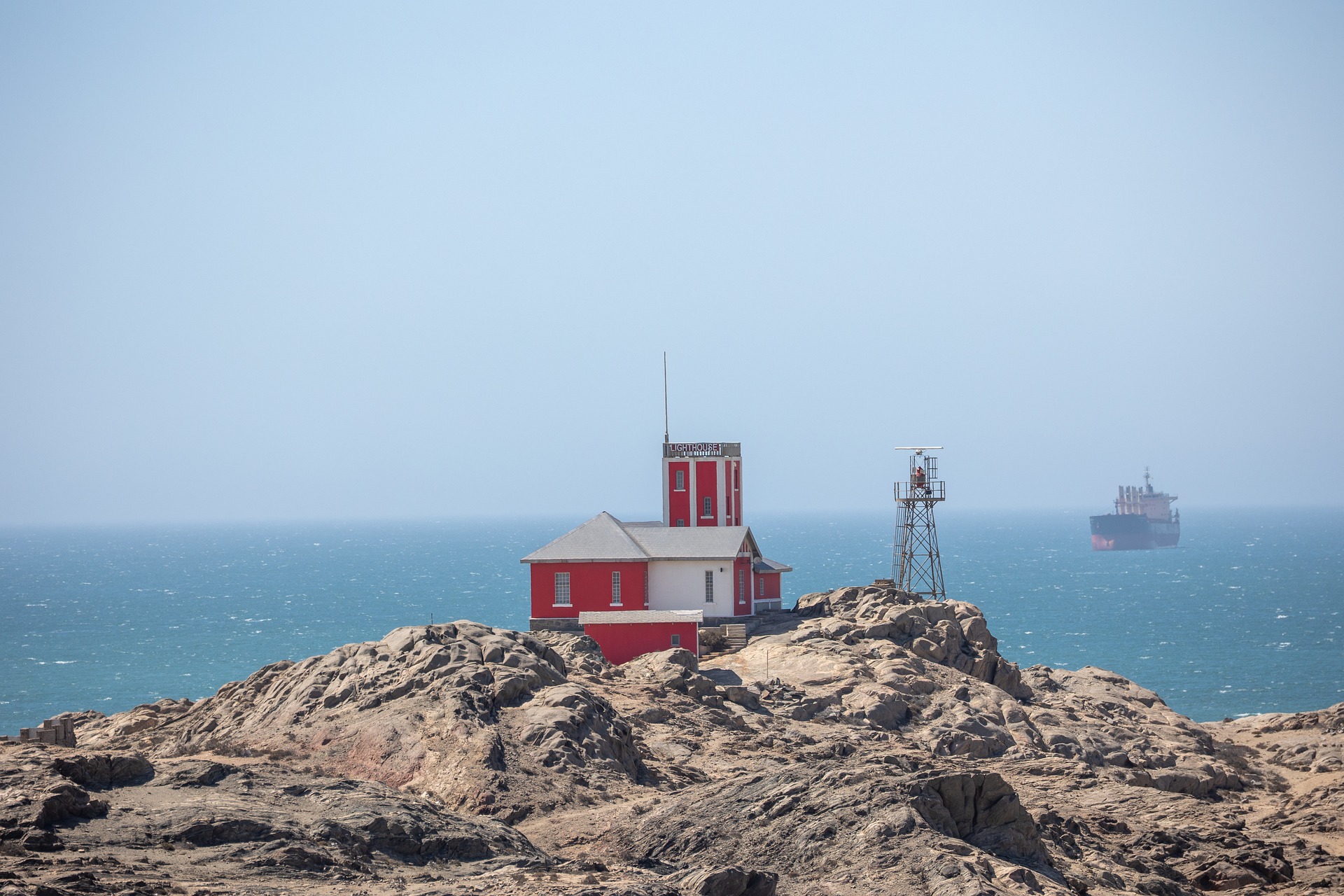 Lüderitz harbor Namibia with colorful buildings and Atlantic Ocean