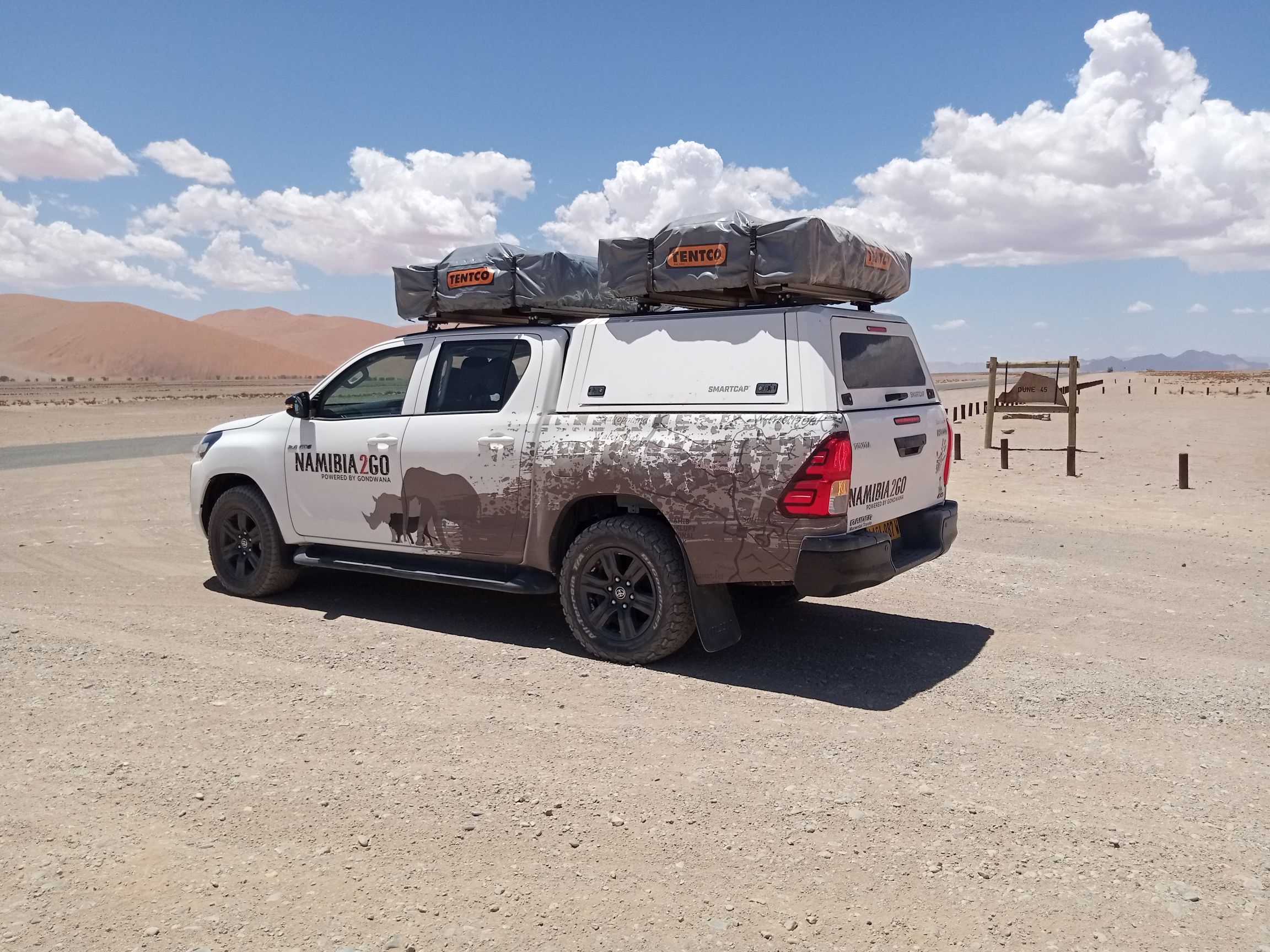 Toyota Hilux with rooftop tent Namibia self-drive 4x4 rental