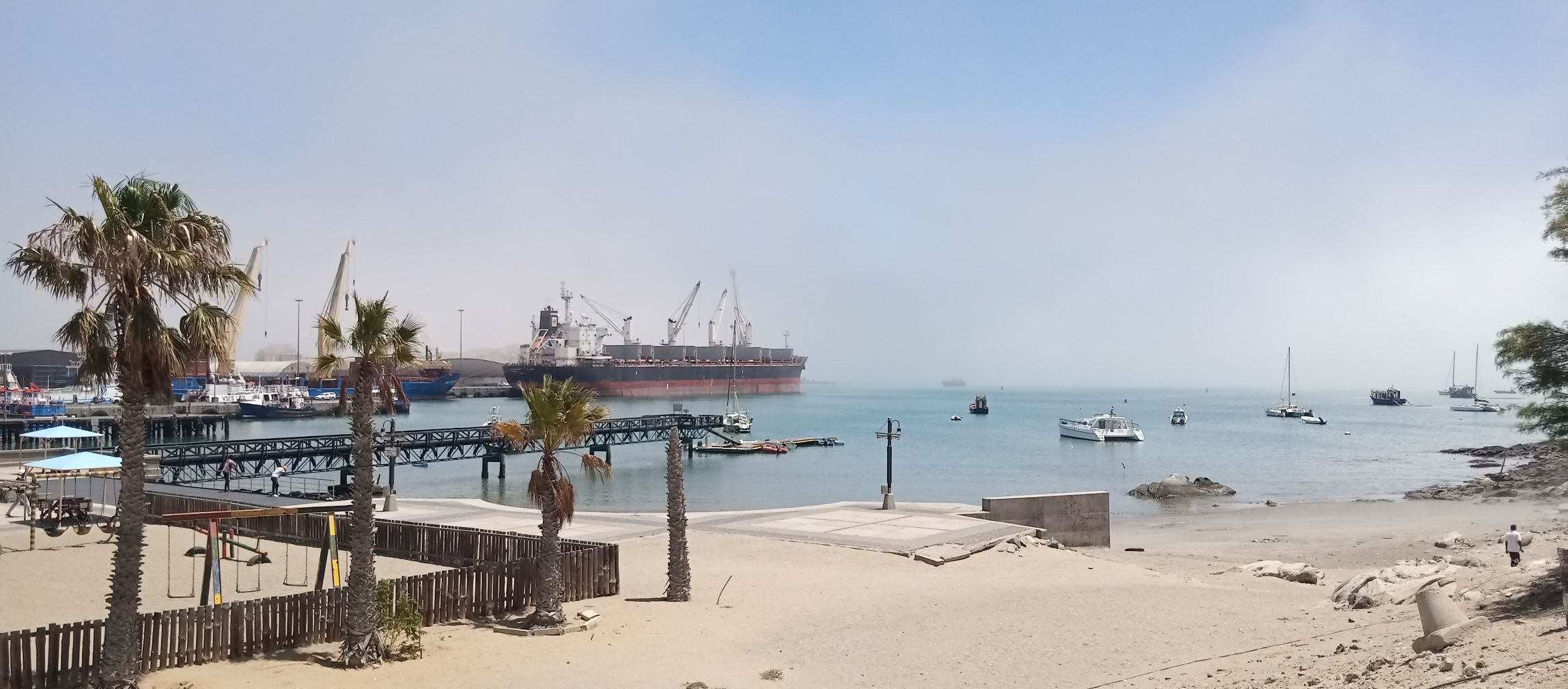 Lüderitz harbor Namibia with colorful buildings and Atlantic Ocean